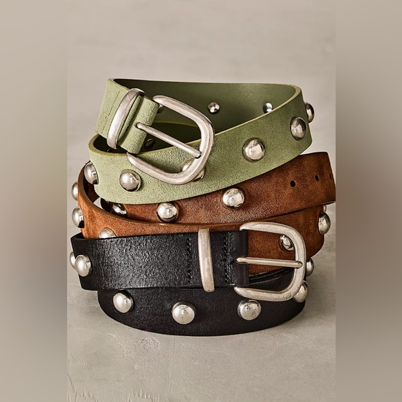 New Free People Rhodes Black Silver Studded Women’s Punk Emo 90s Belt M-L - Picture 4 of 7